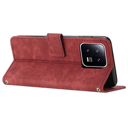 For Xiaomi 13 Pro 5G Skin-touch Wallet Phone Case PU Leather Stand Lines Imprinted Flip Cover