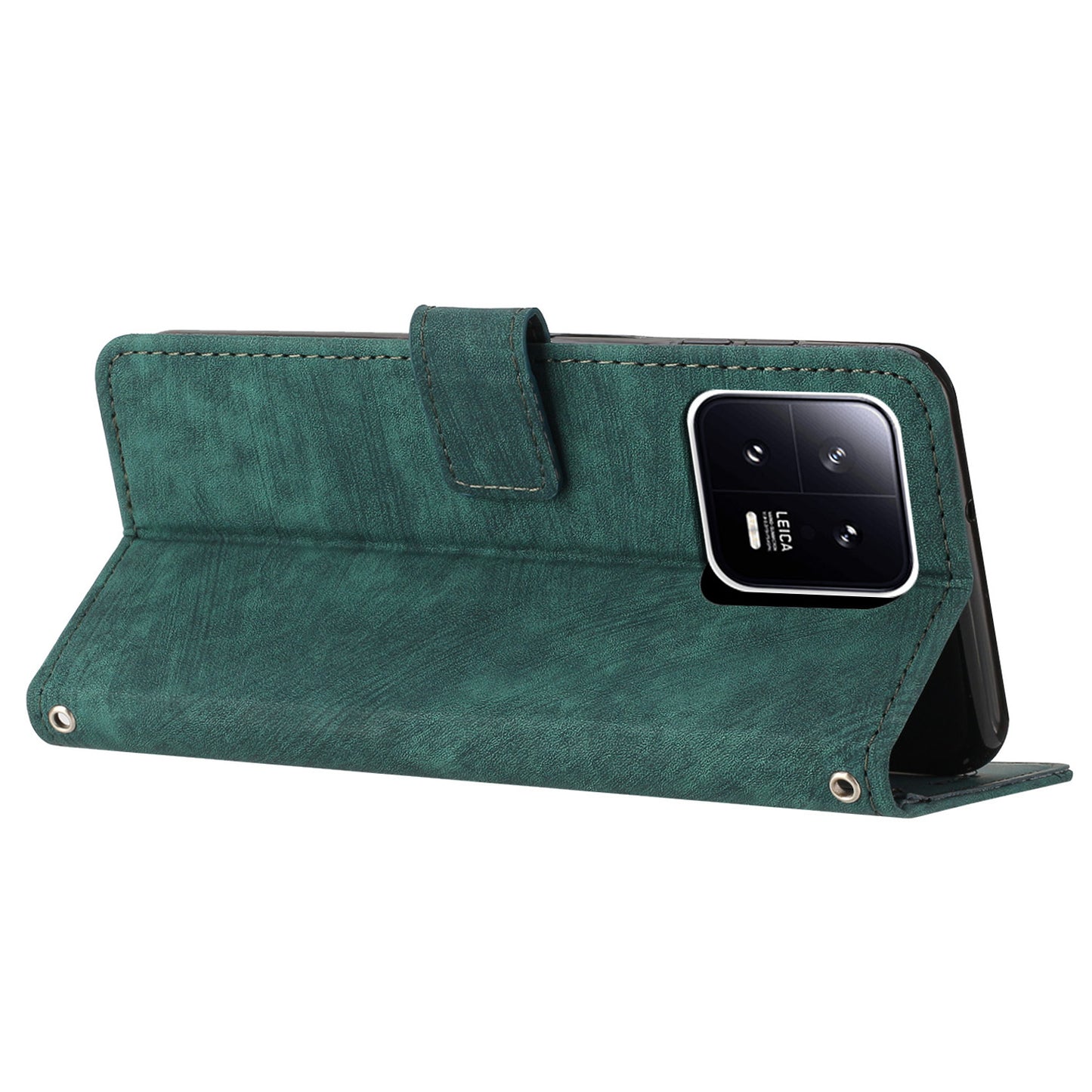 For Xiaomi 13 Pro 5G Skin-touch Wallet Phone Case PU Leather Stand Lines Imprinted Flip Cover