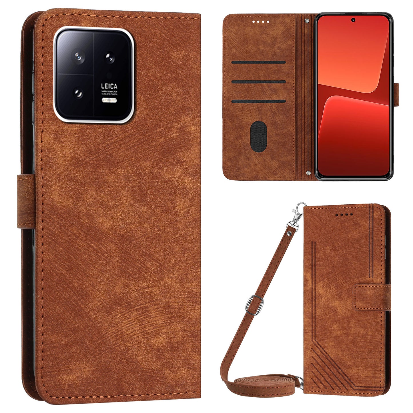 For Xiaomi 13 Pro 5G Skin-touch Wallet Phone Case PU Leather Stand Lines Imprinted Flip Cover