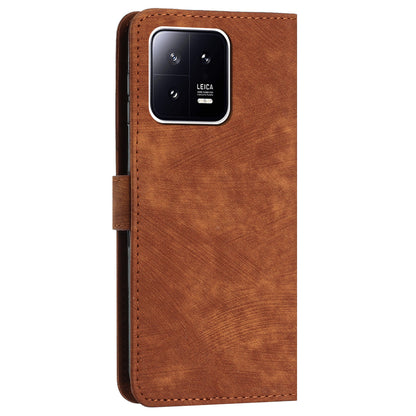 For Xiaomi 13 Pro 5G Skin-touch Wallet Phone Case PU Leather Stand Lines Imprinted Flip Cover