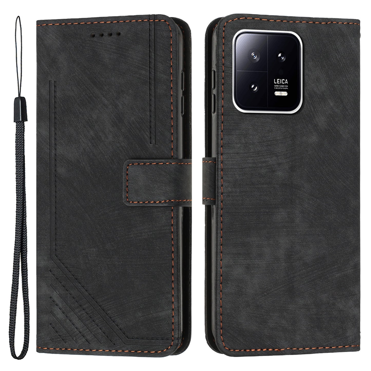 For Xiaomi 13 Pro 5G Lines Imprinted Phone Case Skin-touch Leather Wallet Stand Shockproof Cover