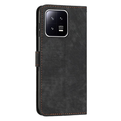For Xiaomi 13 Pro 5G Lines Imprinted Phone Case Skin-touch Leather Wallet Stand Shockproof Cover