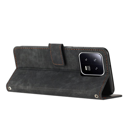 For Xiaomi 13 Pro 5G Lines Imprinted Phone Case Skin-touch Leather Wallet Stand Shockproof Cover