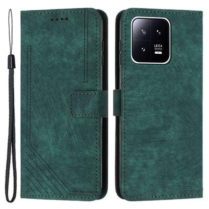 For Xiaomi 13 Pro 5G Lines Imprinted Phone Case Skin-touch Leather Wallet Stand Shockproof Cover