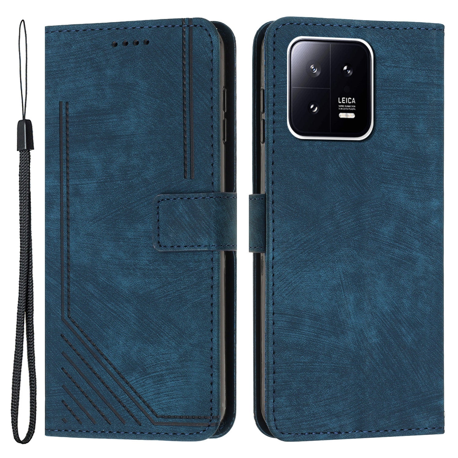For Xiaomi 13 Pro 5G Lines Imprinted Phone Case Skin-touch Leather Wallet Stand Shockproof Cover