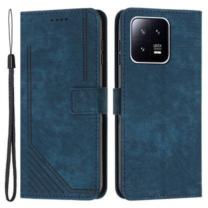 For Xiaomi 13 Pro 5G Lines Imprinted Phone Case Skin-touch Leather Wallet Stand Shockproof Cover
