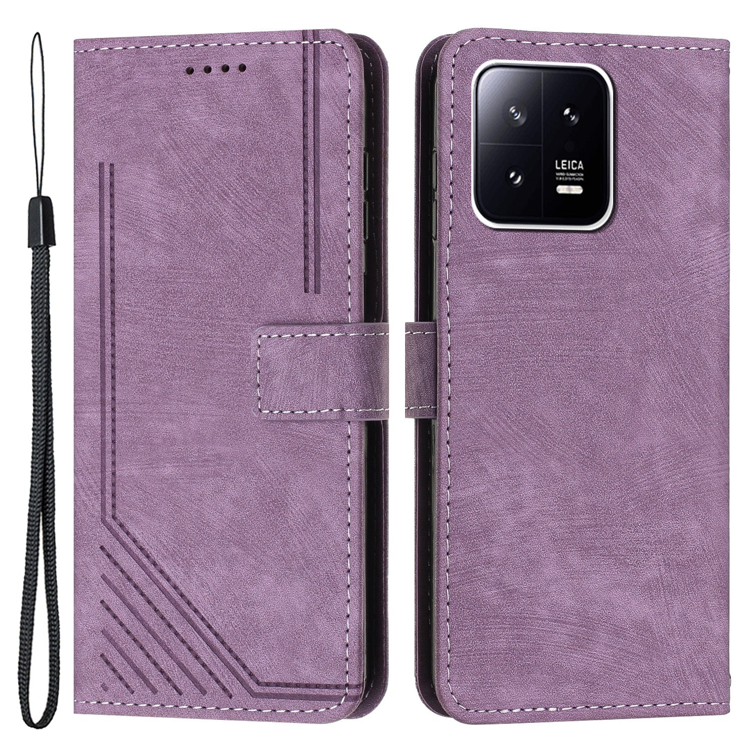 For Xiaomi 13 Pro 5G Lines Imprinted Phone Case Skin-touch Leather Wallet Stand Shockproof Cover