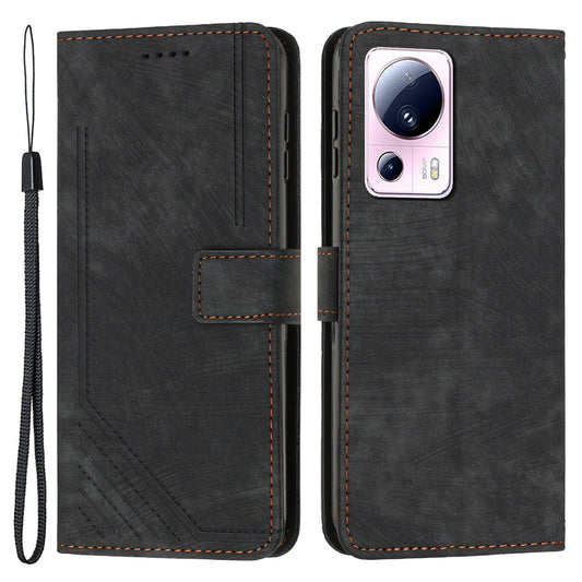 For Xiaomi 13 Lite / Civi 2 5G Skin-touch Leather Wallet Cover Lines Imprinted Flip Stand Phone Case