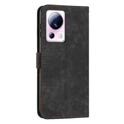 For Xiaomi 13 Lite / Civi 2 5G Skin-touch Leather Wallet Cover Lines Imprinted Flip Stand Phone Case