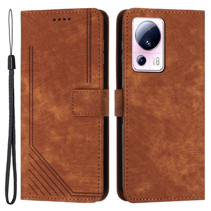 For Xiaomi 13 Lite / Civi 2 5G Skin-touch Leather Wallet Cover Lines Imprinted Flip Stand Phone Case