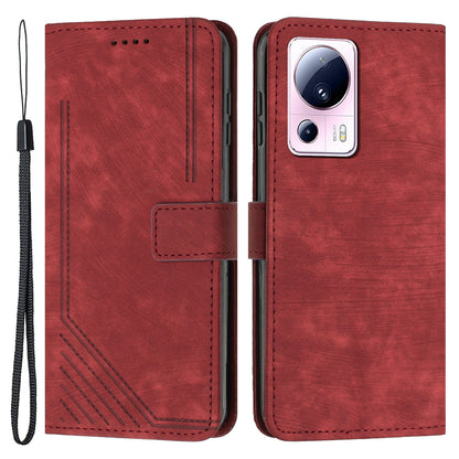 For Xiaomi 13 Lite / Civi 2 5G Skin-touch Leather Wallet Cover Lines Imprinted Flip Stand Phone Case