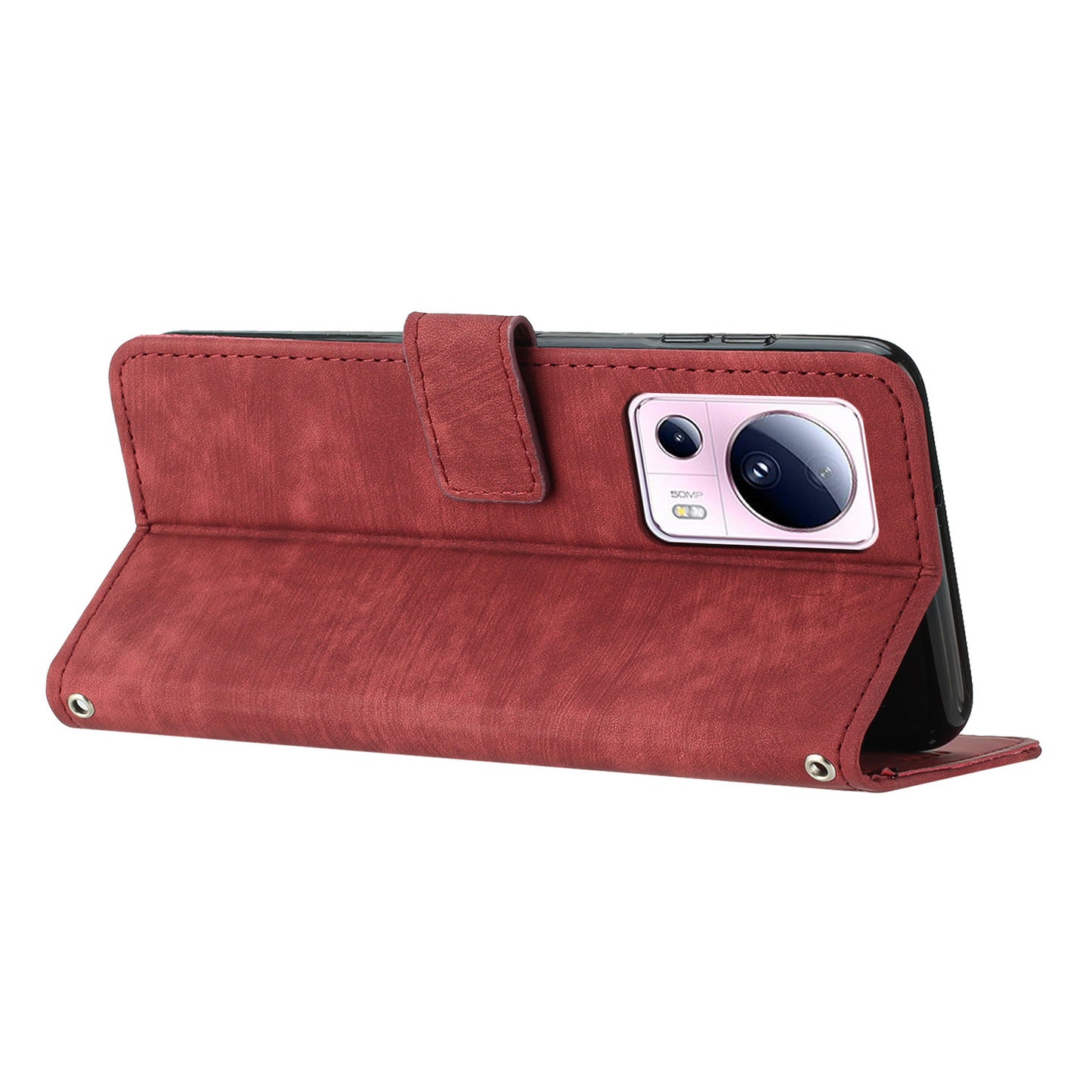 For Xiaomi 13 Lite / Civi 2 5G Skin-touch Leather Wallet Cover Lines Imprinted Flip Stand Phone Case