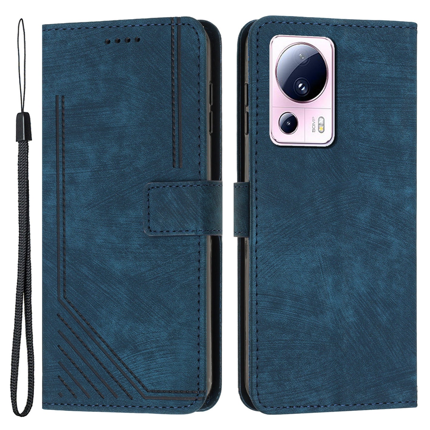 For Xiaomi 13 Lite / Civi 2 5G Skin-touch Leather Wallet Cover Lines Imprinted Flip Stand Phone Case