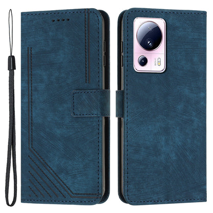 For Xiaomi 13 Lite / Civi 2 5G Skin-touch Leather Wallet Cover Lines Imprinted Flip Stand Phone Case