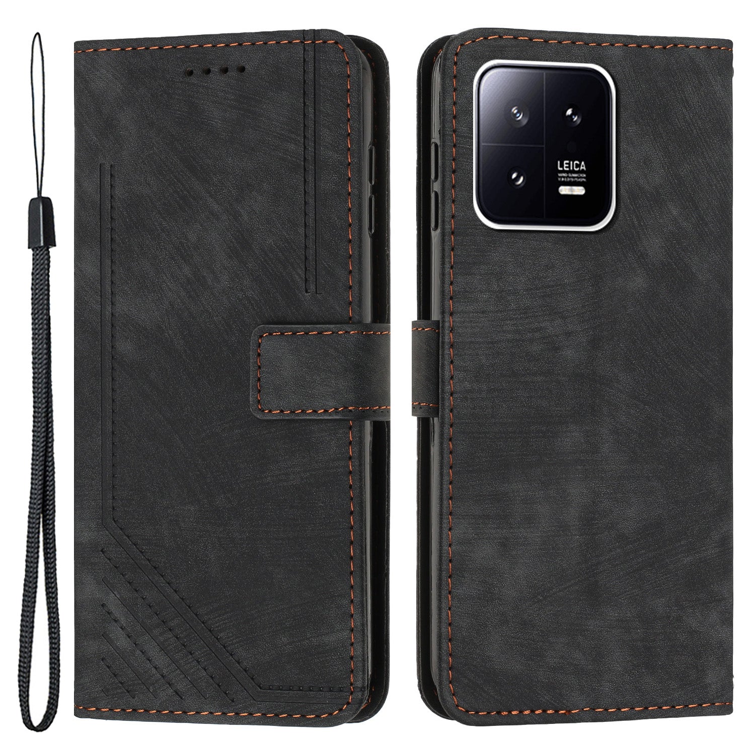 For Xiaomi 13 5G Skin-touch Leather Wallet Anti-drop Cover Lines Imprinted Folding Stand Phone Case