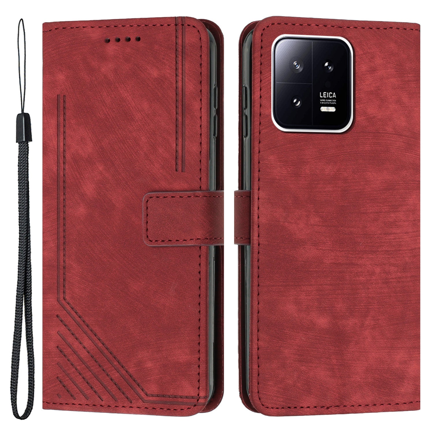 For Xiaomi 13 5G Skin-touch Leather Wallet Anti-drop Cover Lines Imprinted Folding Stand Phone Case