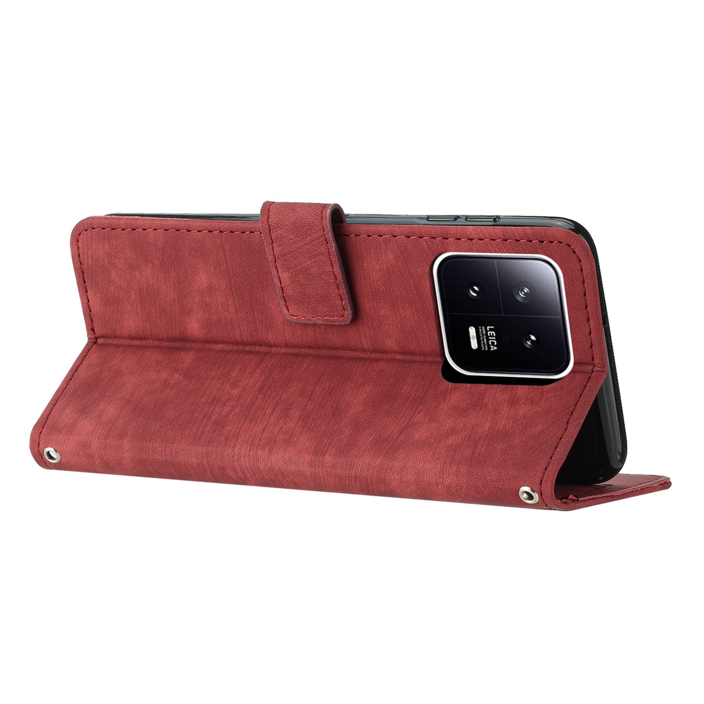 For Xiaomi 13 5G Skin-touch Leather Wallet Anti-drop Cover Lines Imprinted Folding Stand Phone Case