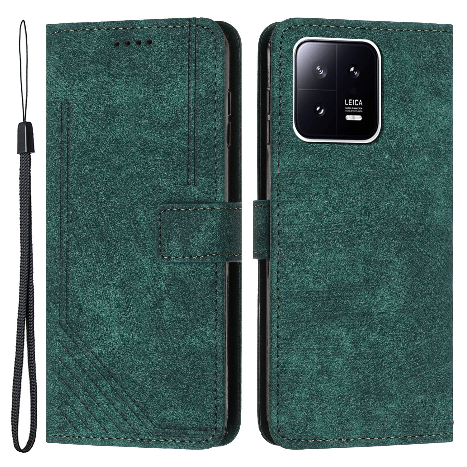 For Xiaomi 13 5G Skin-touch Leather Wallet Anti-drop Cover Lines Imprinted Folding Stand Phone Case
