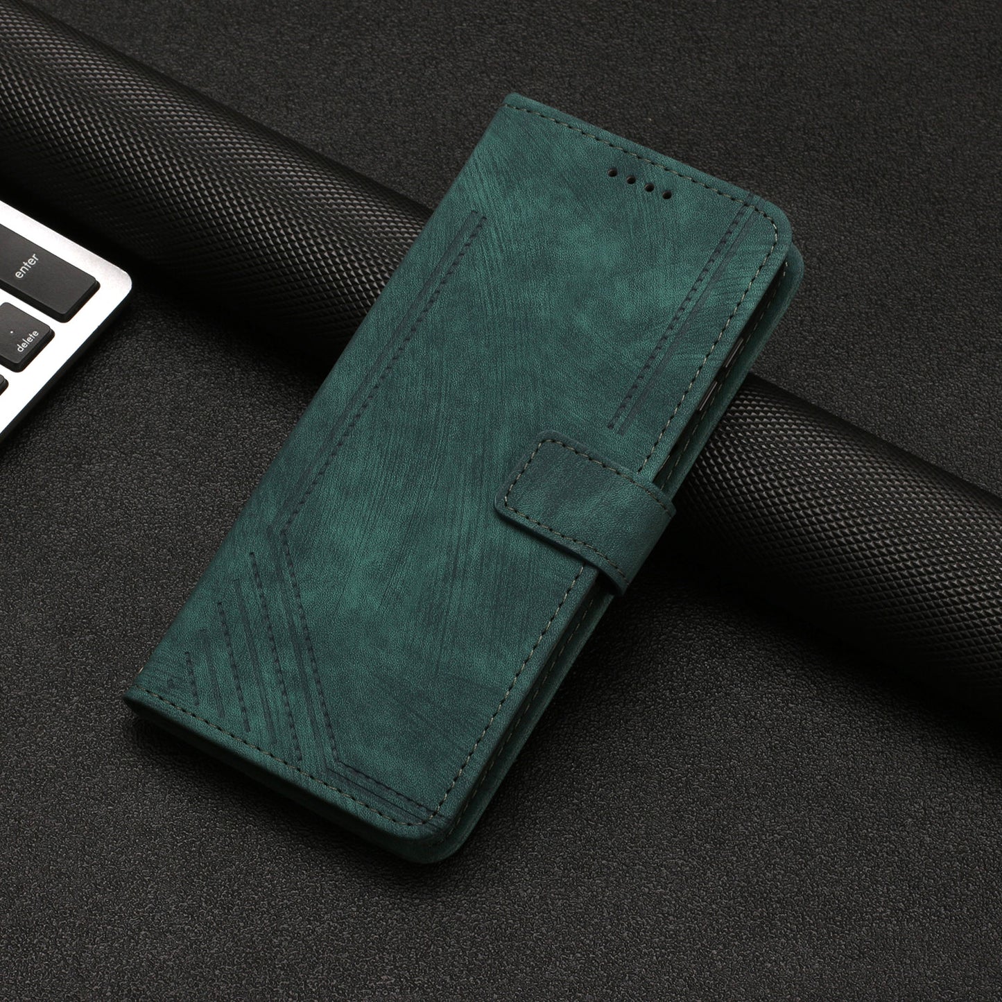 For Xiaomi 13 5G Skin-touch Leather Wallet Anti-drop Cover Lines Imprinted Folding Stand Phone Case