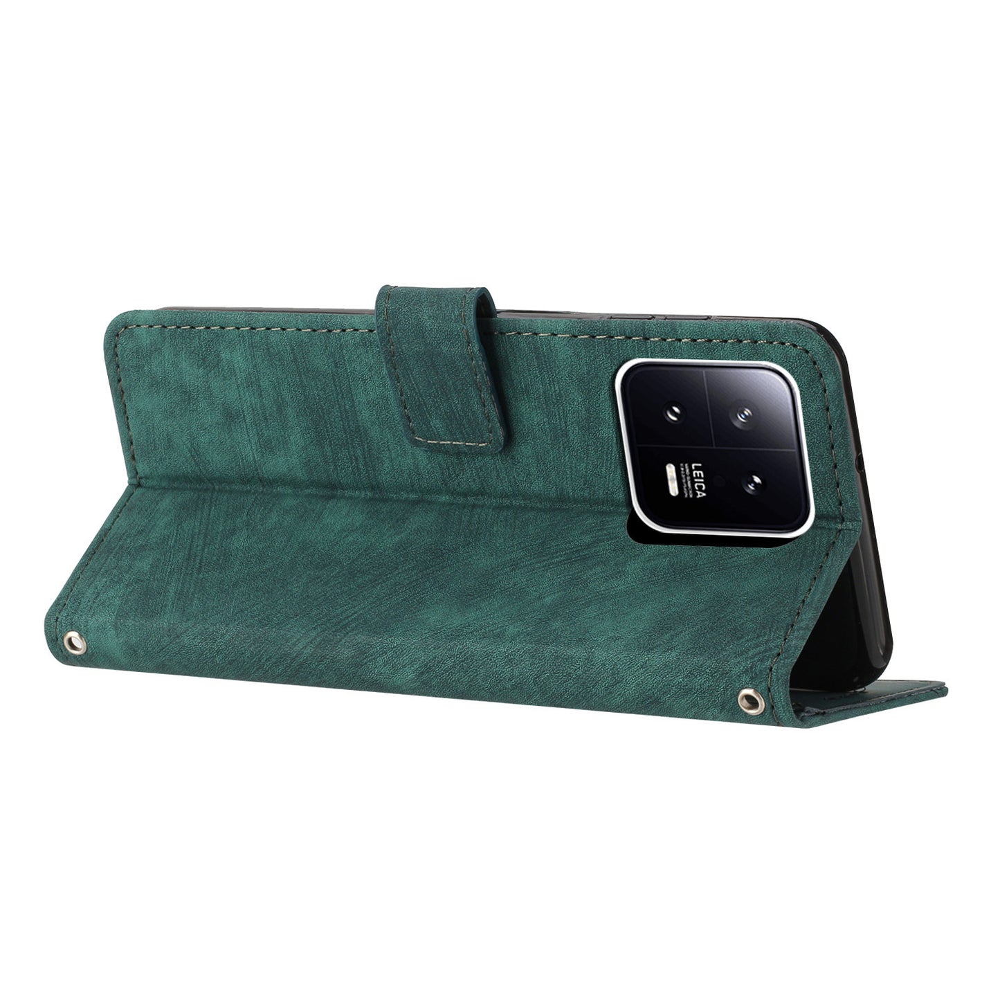 For Xiaomi 13 5G Skin-touch Leather Wallet Anti-drop Cover Lines Imprinted Folding Stand Phone Case