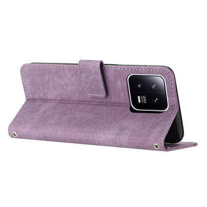 For Xiaomi 13 5G Skin-touch Leather Wallet Anti-drop Cover Lines Imprinted Folding Stand Phone Case