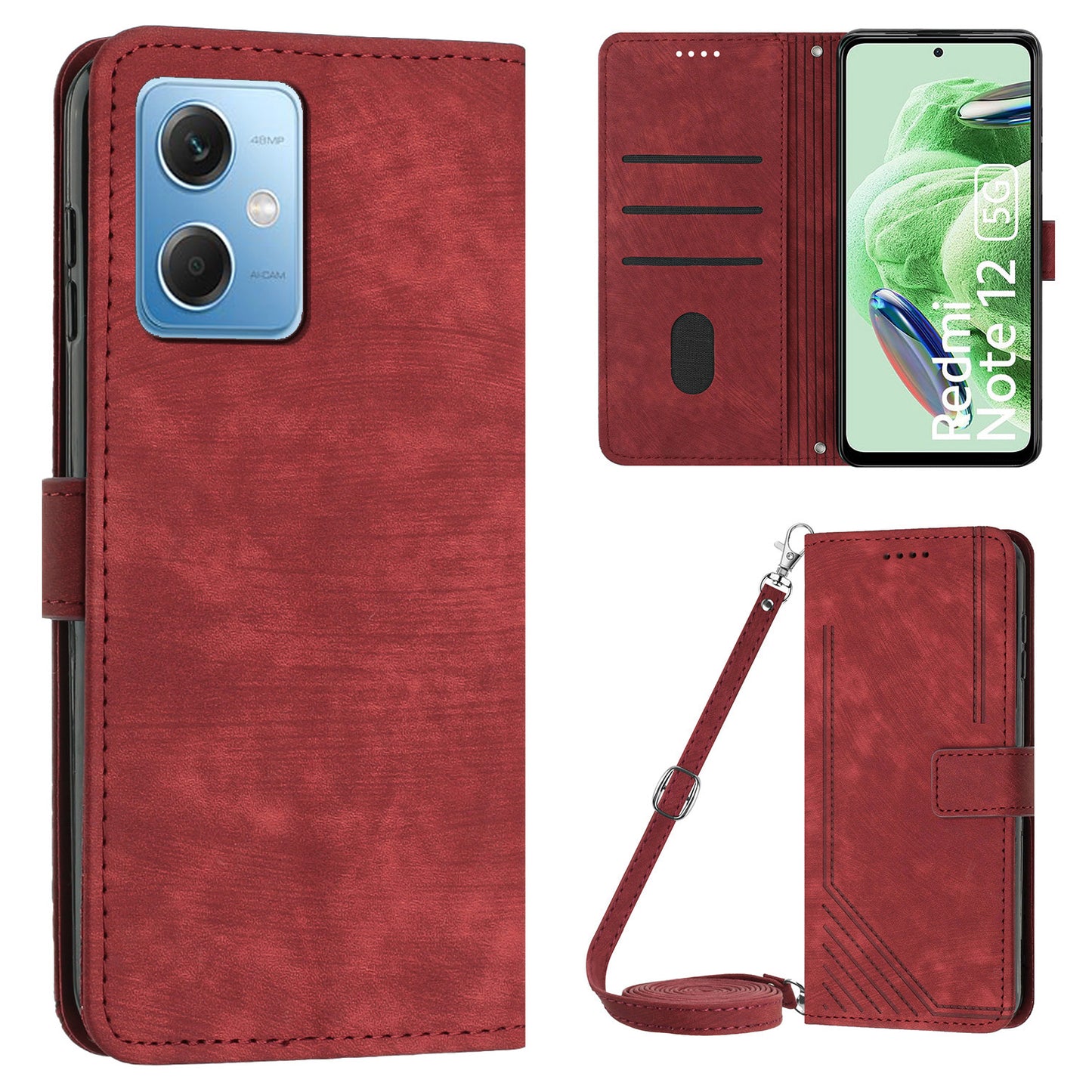 Leather Phone Case for Xiaomi Redmi Note 12 5G (China) / (India) / (Global) / Poco X5 5G , Stand Lines Imprinted Wallet Flip Cover