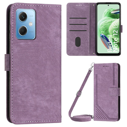 Leather Phone Case for Xiaomi Redmi Note 12 5G (China) / (India) / (Global) / Poco X5 5G , Stand Lines Imprinted Wallet Flip Cover