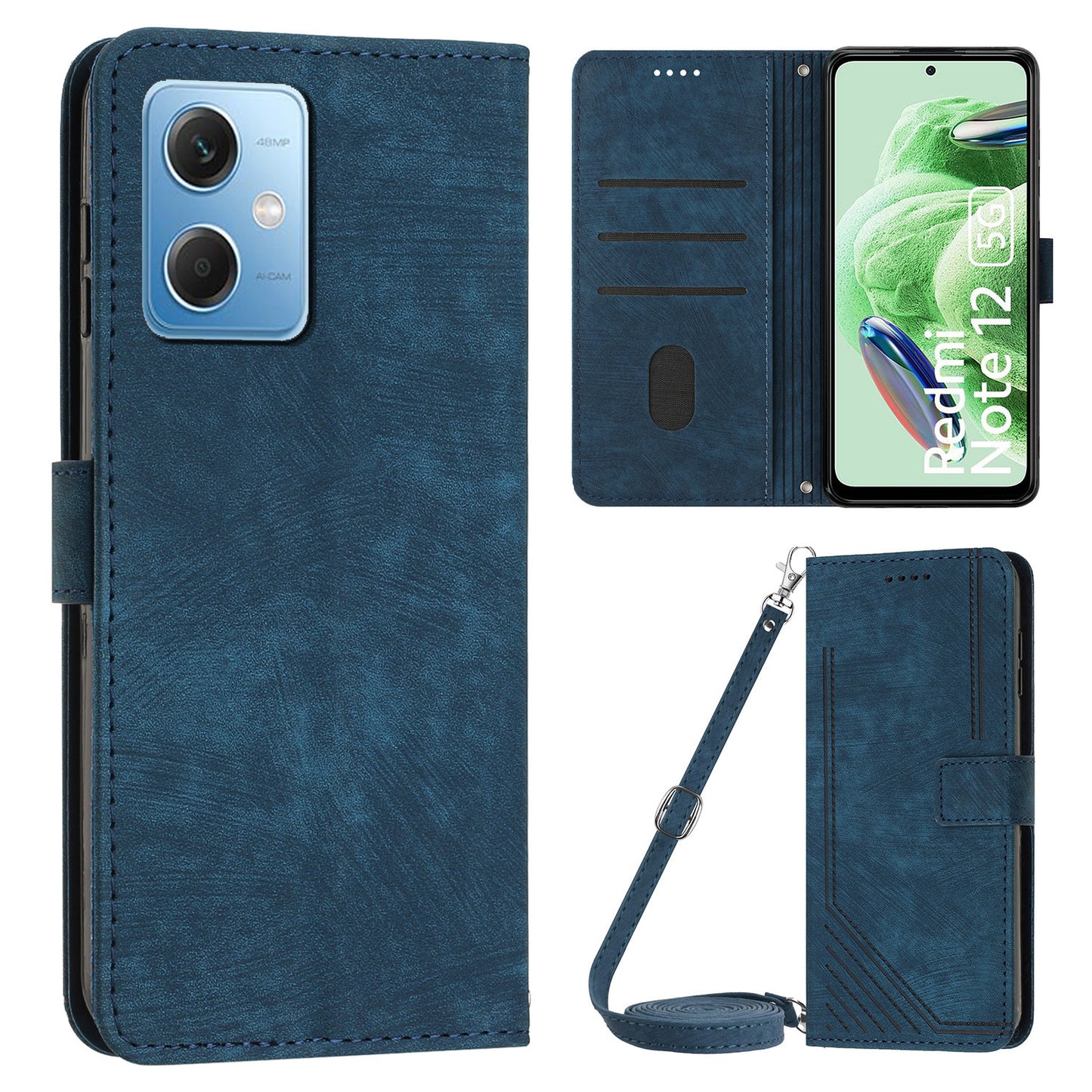 Leather Phone Case for Xiaomi Redmi Note 12 5G (China) / (India) / (Global) / Poco X5 5G , Stand Lines Imprinted Wallet Flip Cover