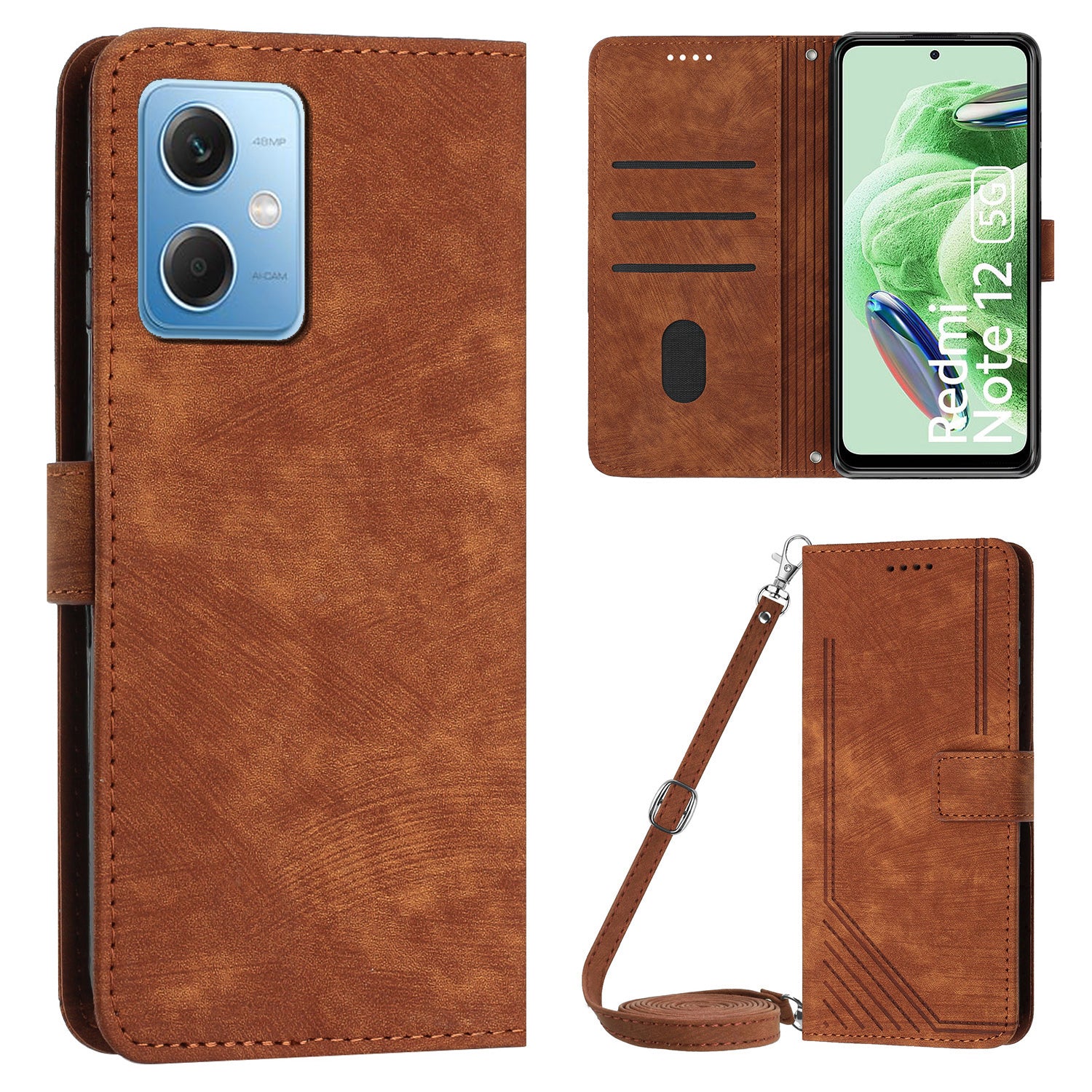 Leather Phone Case for Xiaomi Redmi Note 12 5G (China) / (India) / (Global) / Poco X5 5G , Stand Lines Imprinted Wallet Flip Cover