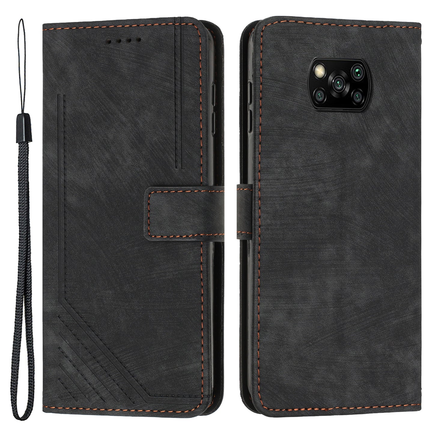 For Xiaomi Poco X3 NFC / X3 / X3 Pro Skin-touch Lines Imprinted Phone Case Flip Stand Leather Wallet Cover