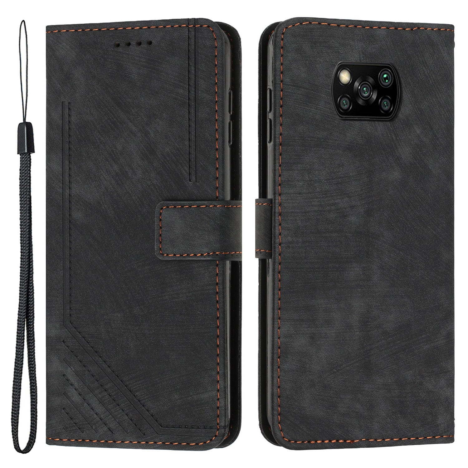 For Xiaomi Poco X3 NFC / X3 / X3 Pro Skin-touch Lines Imprinted Phone Case Flip Stand Leather Wallet Cover