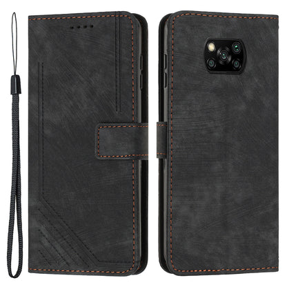 For Xiaomi Poco X3 NFC / X3 / X3 Pro Skin-touch Lines Imprinted Phone Case Flip Stand Leather Wallet Cover