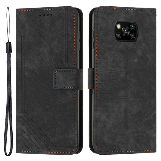 For Xiaomi Poco X3 NFC / X3 / X3 Pro Skin-touch Lines Imprinted Phone Case Flip Stand Leather Wallet Cover