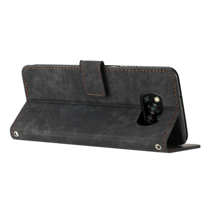 For Xiaomi Poco X3 NFC / X3 / X3 Pro Skin-touch Lines Imprinted Phone Case Flip Stand Leather Wallet Cover