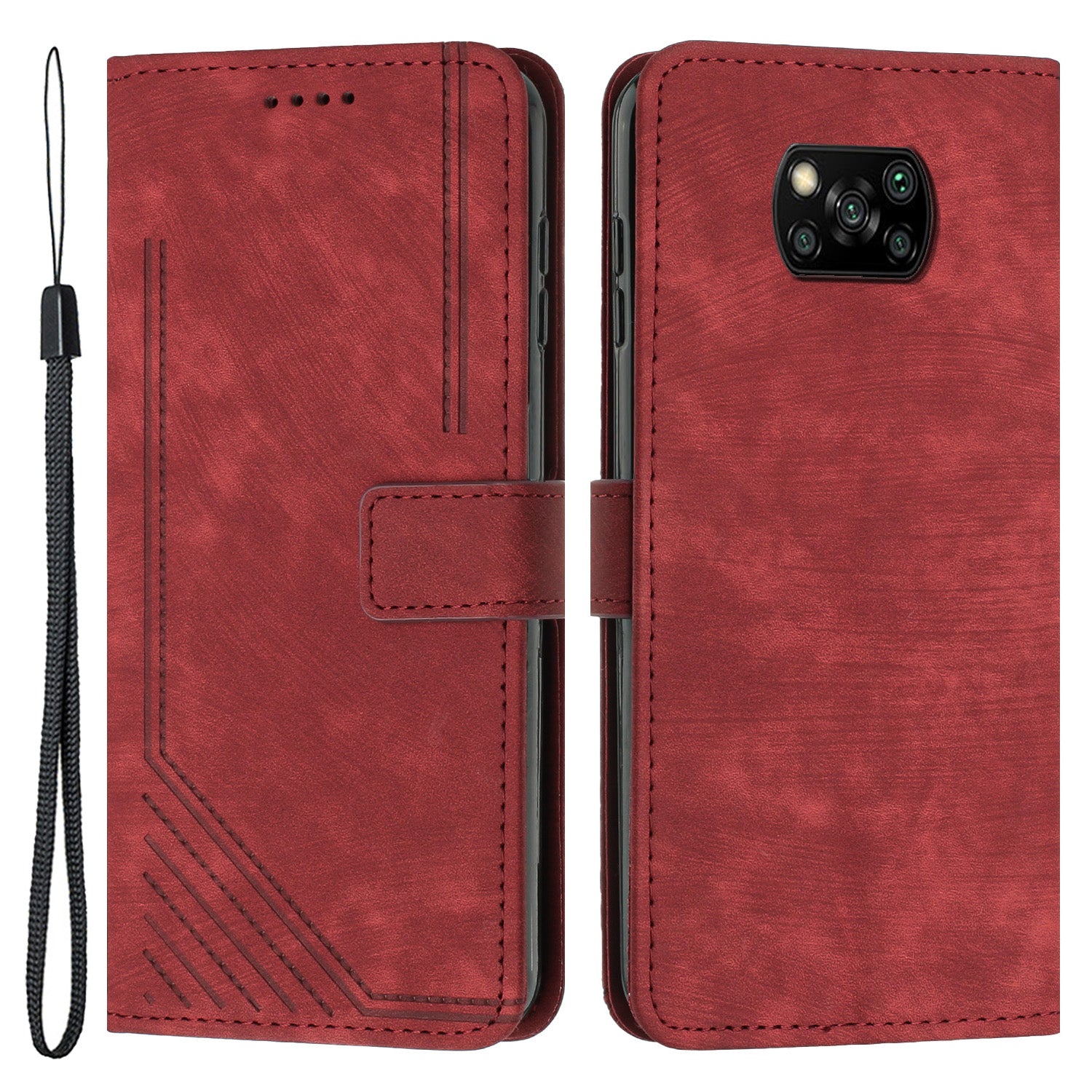 For Xiaomi Poco X3 NFC / X3 / X3 Pro Skin-touch Lines Imprinted Phone Case Flip Stand Leather Wallet Cover