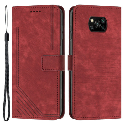 For Xiaomi Poco X3 NFC / X3 / X3 Pro Skin-touch Lines Imprinted Phone Case Flip Stand Leather Wallet Cover