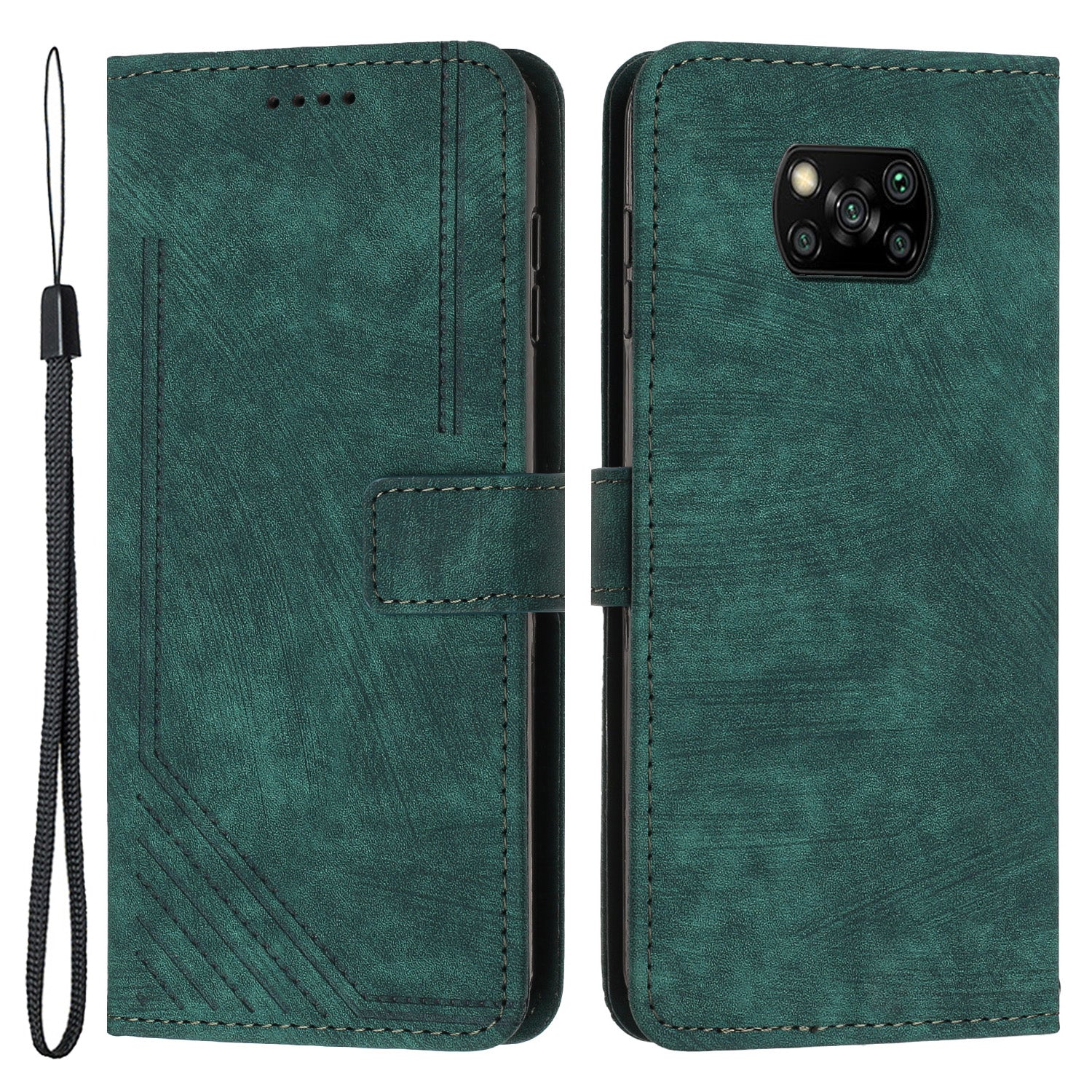 For Xiaomi Poco X3 NFC / X3 / X3 Pro Skin-touch Lines Imprinted Phone Case Flip Stand Leather Wallet Cover