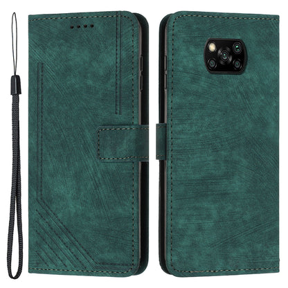 For Xiaomi Poco X3 NFC / X3 / X3 Pro Skin-touch Lines Imprinted Phone Case Flip Stand Leather Wallet Cover