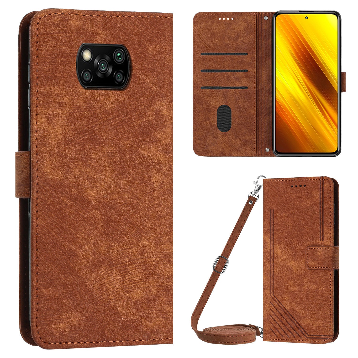 Wallet Phone Case for Xiaomi Poco X3 / X3 NFC / X3 Pro , PU Leather Lines Imprinted Flip Stand Phone Cover