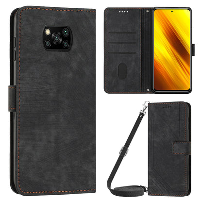 Wallet Phone Case for Xiaomi Poco X3 / X3 NFC / X3 Pro , PU Leather Lines Imprinted Flip Stand Phone Cover