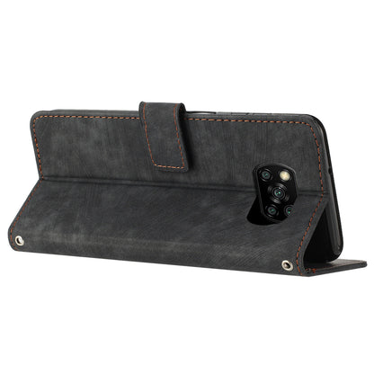 Wallet Phone Case for Xiaomi Poco X3 / X3 NFC / X3 Pro , PU Leather Lines Imprinted Flip Stand Phone Cover