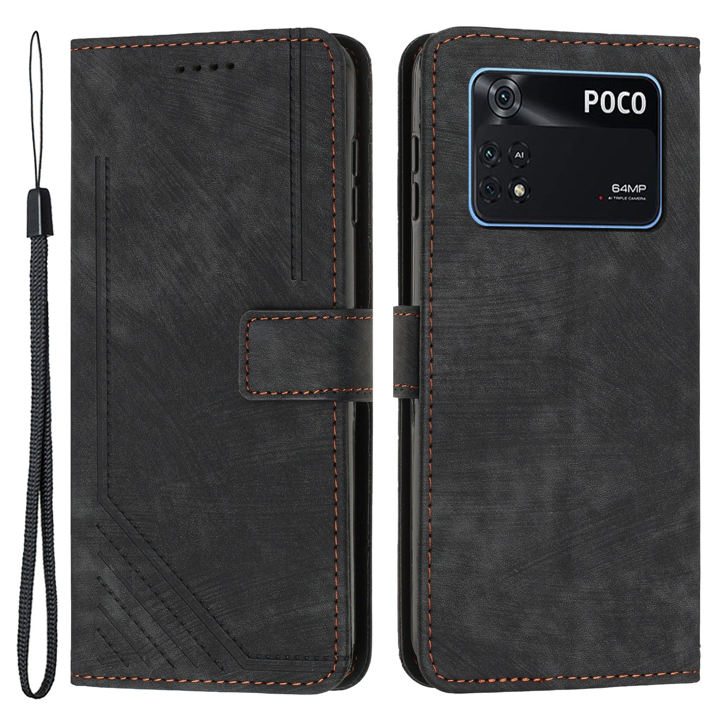 For Xiaomi Poco M4 Pro 4G Lines Imprinted Phone Case Skin-touch Leather Wallet Phone Cover with Stand