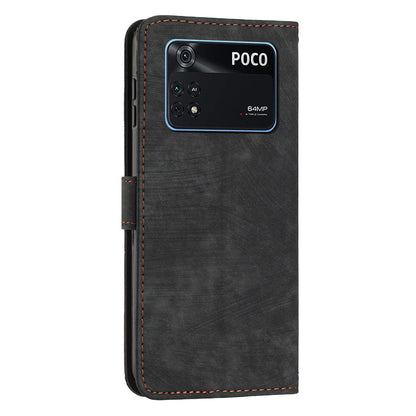 For Xiaomi Poco M4 Pro 4G Lines Imprinted Phone Case Skin-touch Leather Wallet Phone Cover with Stand