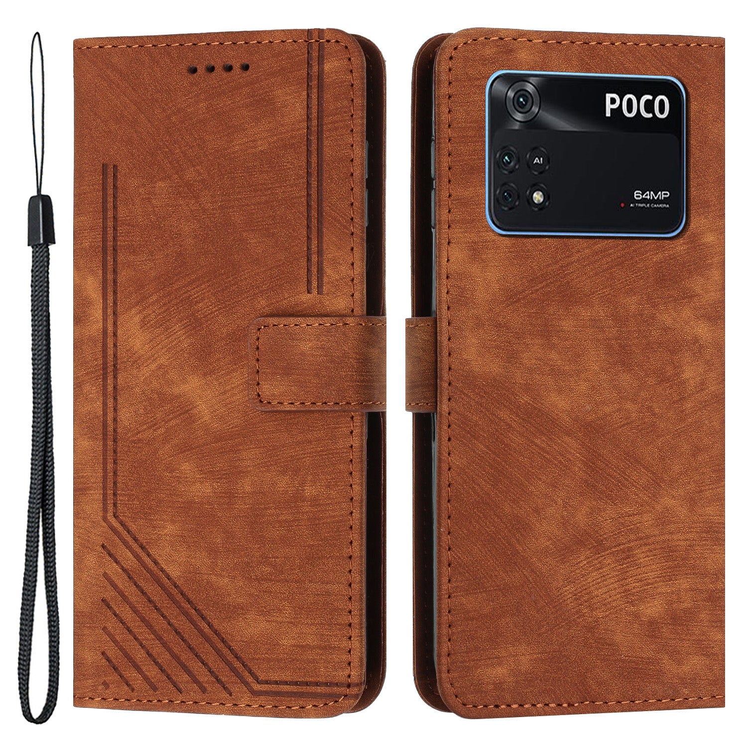 For Xiaomi Poco M4 Pro 4G Lines Imprinted Phone Case Skin-touch Leather Wallet Phone Cover with Stand
