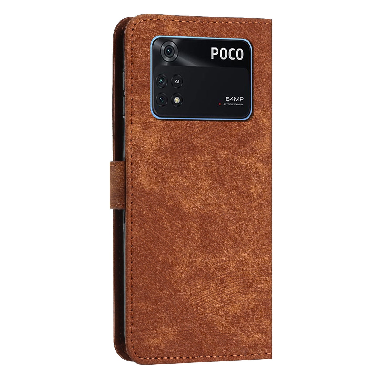 For Xiaomi Poco M4 Pro 4G Lines Imprinted Phone Case Skin-touch Leather Wallet Phone Cover with Stand
