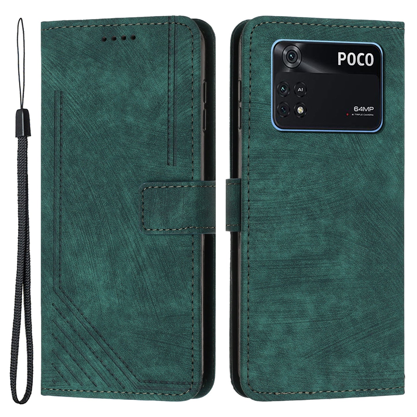 For Xiaomi Poco M4 Pro 4G Lines Imprinted Phone Case Skin-touch Leather Wallet Phone Cover with Stand