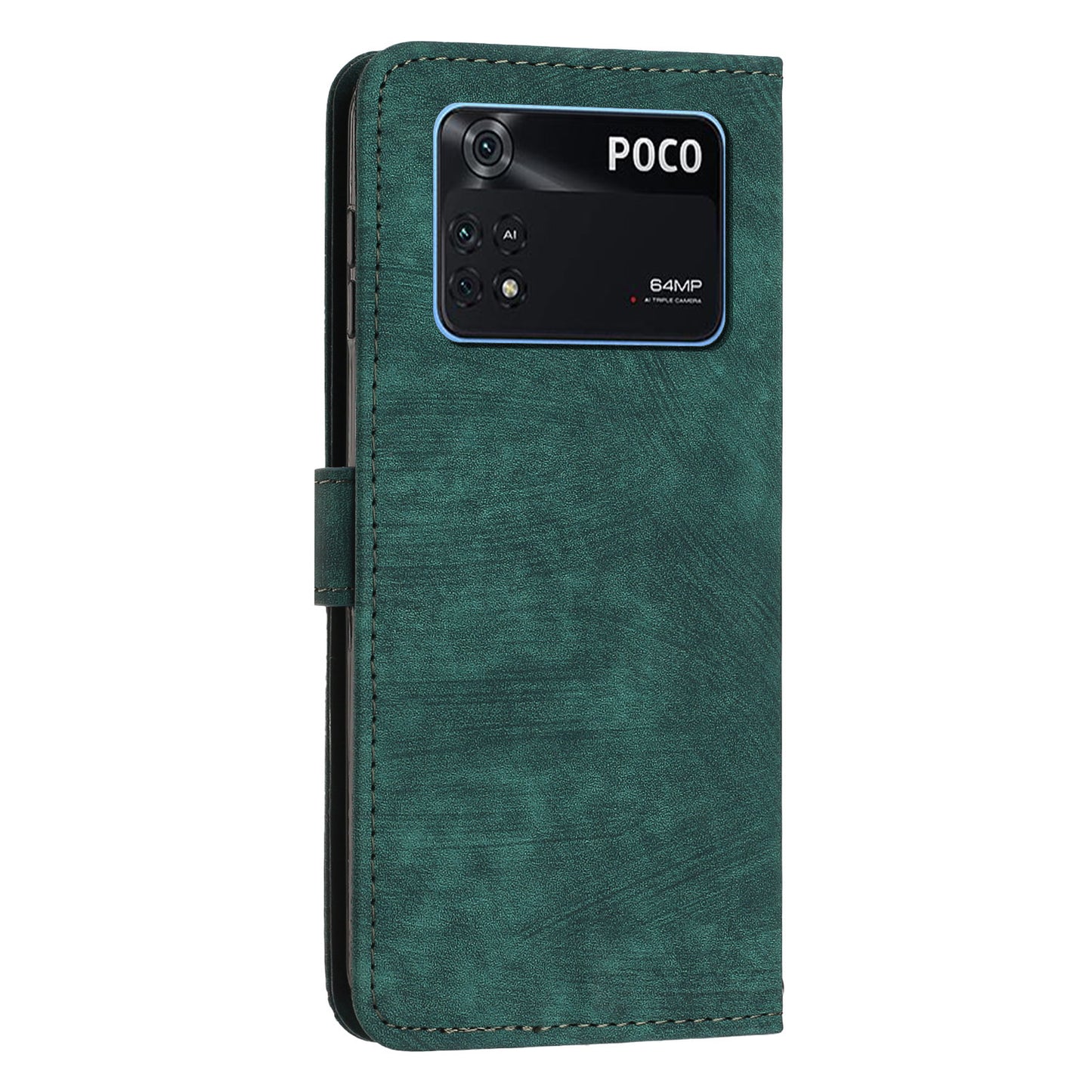For Xiaomi Poco M4 Pro 4G Lines Imprinted Phone Case Skin-touch Leather Wallet Phone Cover with Stand
