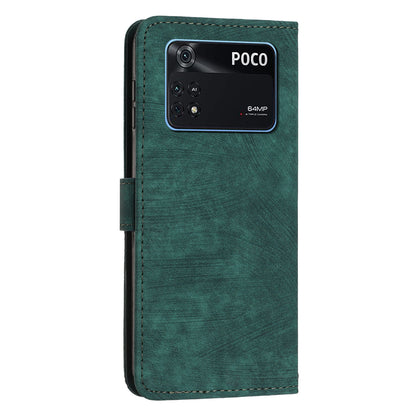 For Xiaomi Poco M4 Pro 4G Lines Imprinted Phone Case Skin-touch Leather Wallet Phone Cover with Stand