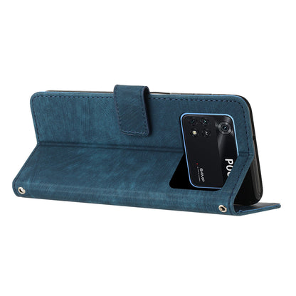 For Xiaomi Poco M4 Pro 4G Lines Imprinted Phone Case Skin-touch Leather Wallet Phone Cover with Stand