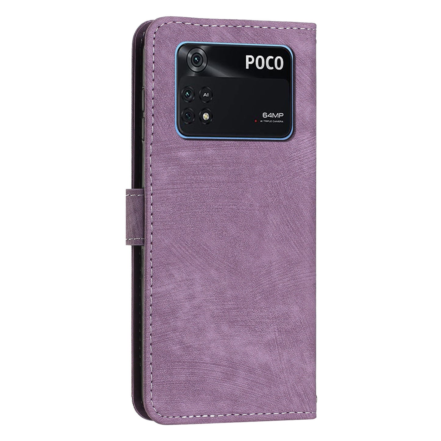For Xiaomi Poco M4 Pro 4G Lines Imprinted Phone Case Skin-touch Leather Wallet Phone Cover with Stand